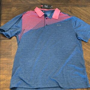 NWT Under Armour Blue and Pink Polo Shirt with Modern Design XL